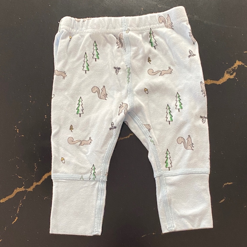 Hanna Andersson White Leggings with Green and Brown Squirrel Print